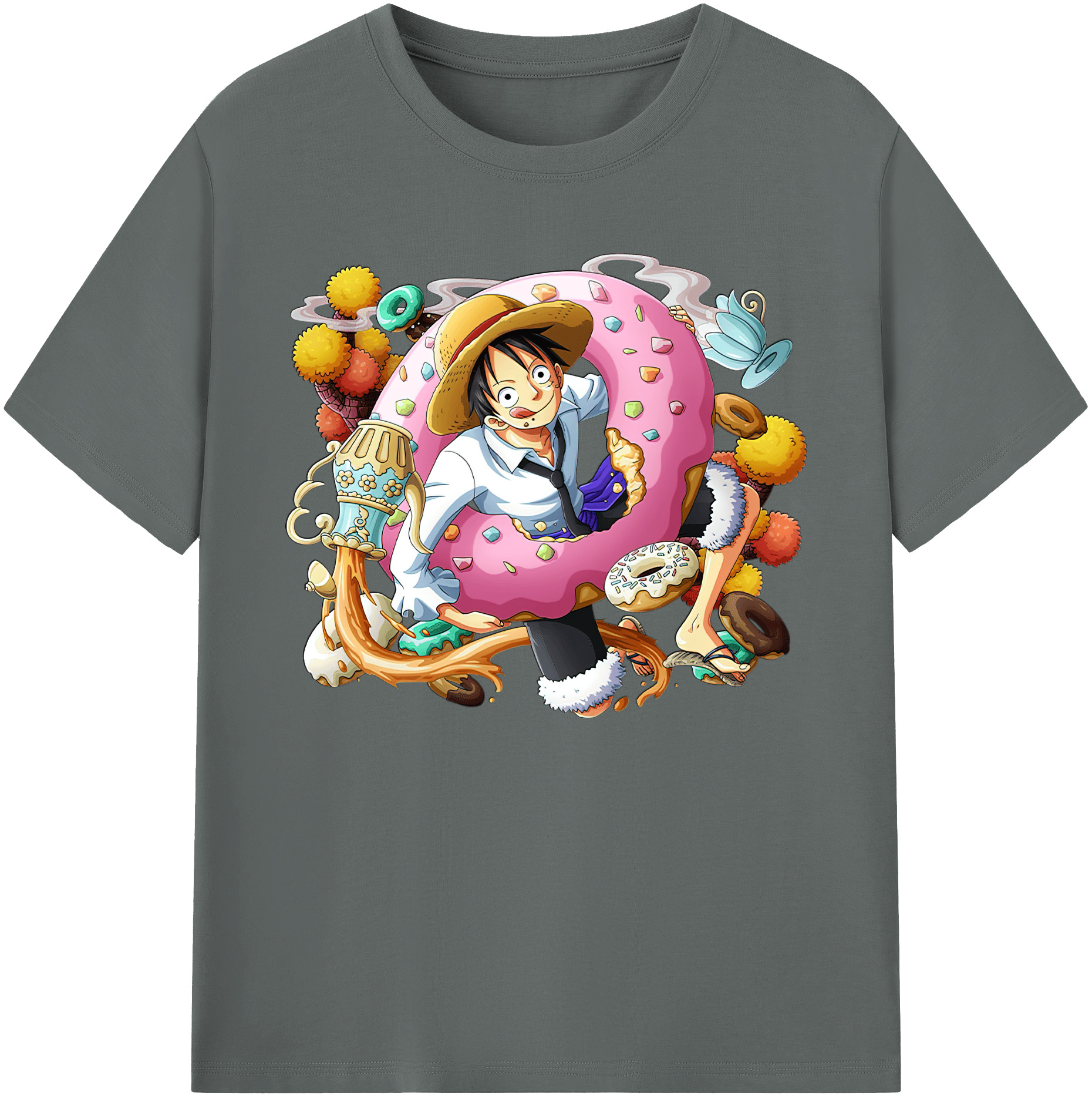 ワンピース モンキー・D・ルフィ ONE PIECE Monkey D. Luffy 綿100％ メンズ半袖Tシャツ｜肌触りやわらか＆通気性